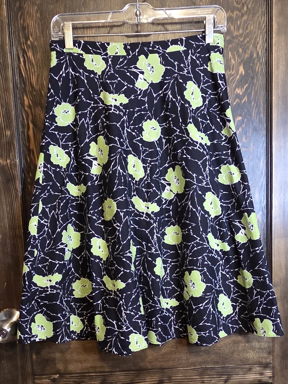 *Vntg*90s*Y2k* Helen Wang Floral A-Line Midi Skirt in Black & Lime